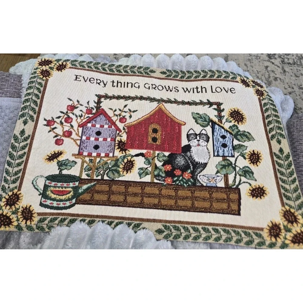 Vintage Woven Tapestry Placemats Set of 6 Every Thing Grows With Love Cat Garden